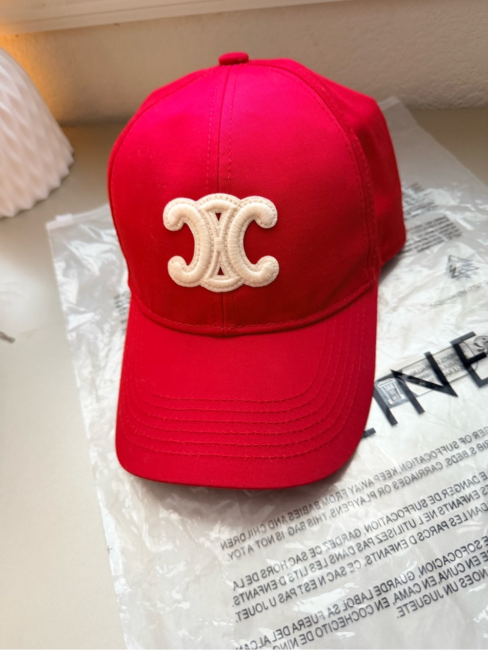 Celine Red Baseball Cap with Triomphe logo - Picture 7 of 8
